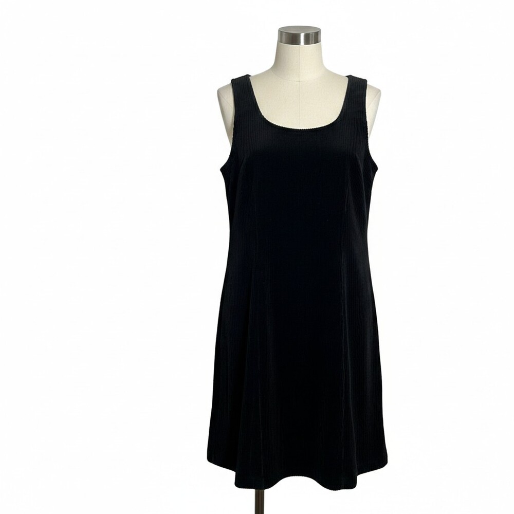 VTG Jones New York Ribbed Velvet Jumper Mini Dress XS Petite Black Stretch Layer